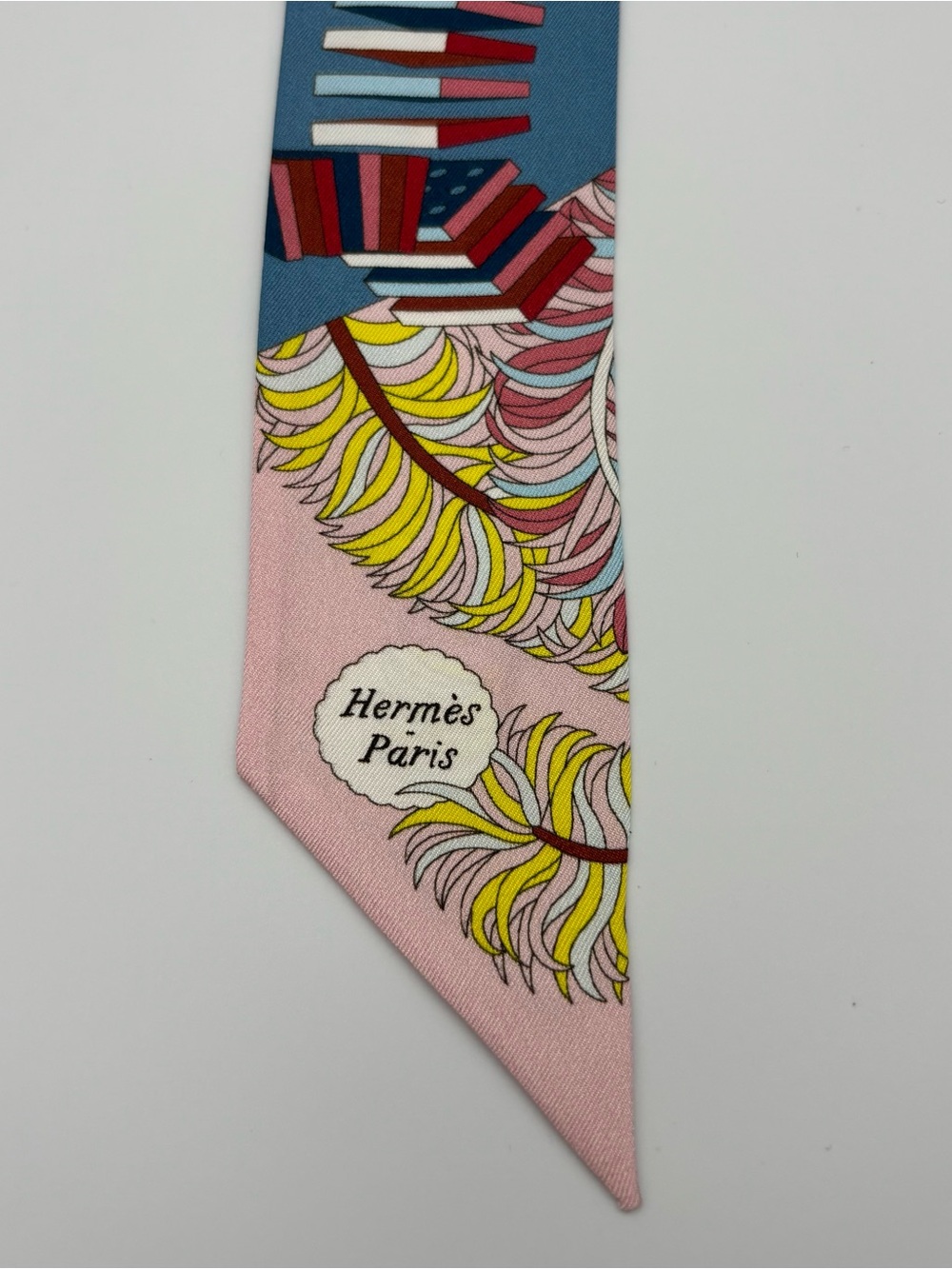 Hermes De l'Ombrelle aux Duels Twilly Scarf Blue Pink Patchwork - Picture 4 of 6
